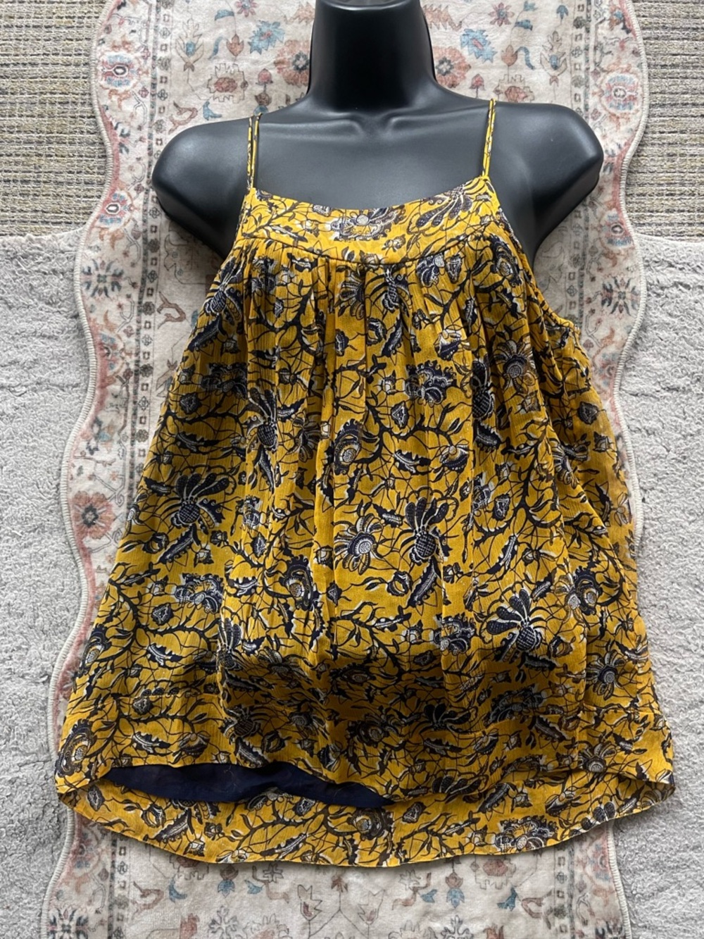 Isabel Marant Sheer Yellow Floral Spaghetti-Strap Silk Camisole